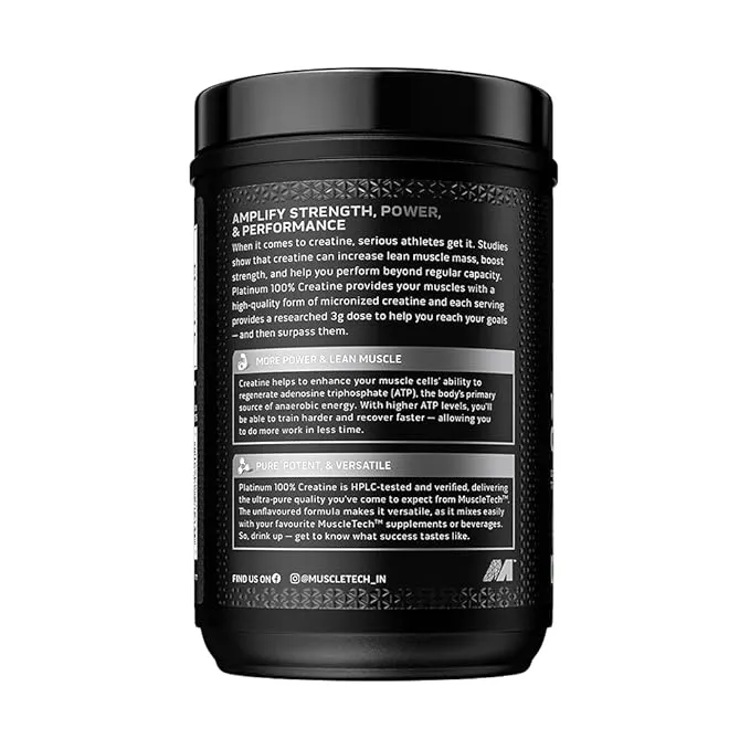 MuscleTech Essential 100% Creatine Monohydrate Unflavoured 400g 5g Per Serving HPLC-Tested