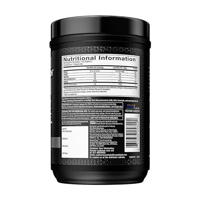 MuscleTech Essential 100% Creatine Monohydrate Unflavoured 400g 5g Per Serving HPLC-Tested