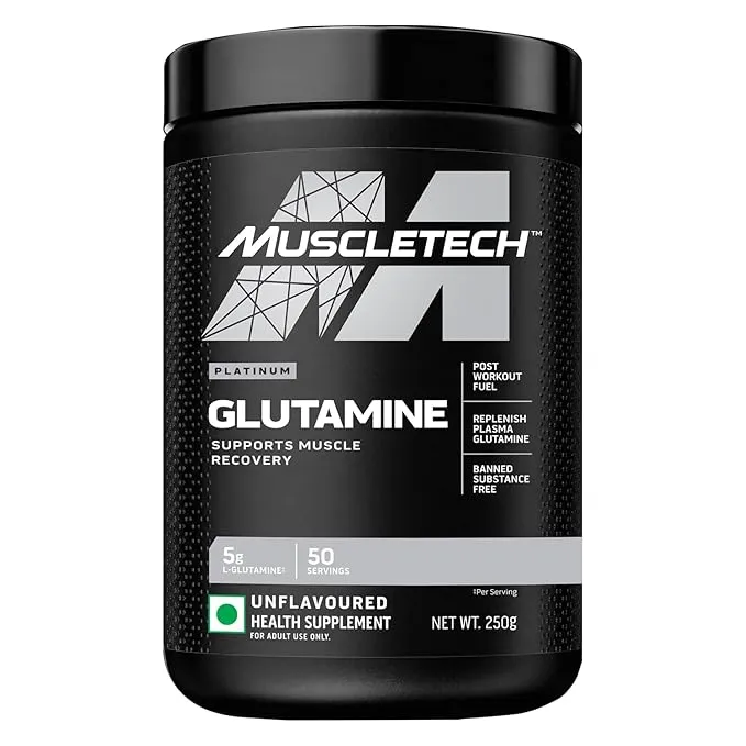 MuscleTech Essential Glutamine 250g Unflavoured 5g L-Glutamine Per Serving HPLC-Tested