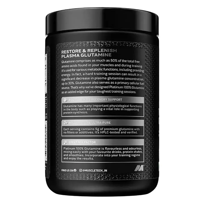 MuscleTech Essential Glutamine 250g Unflavoured 5g L-Glutamine Per Serving HPLC-Tested