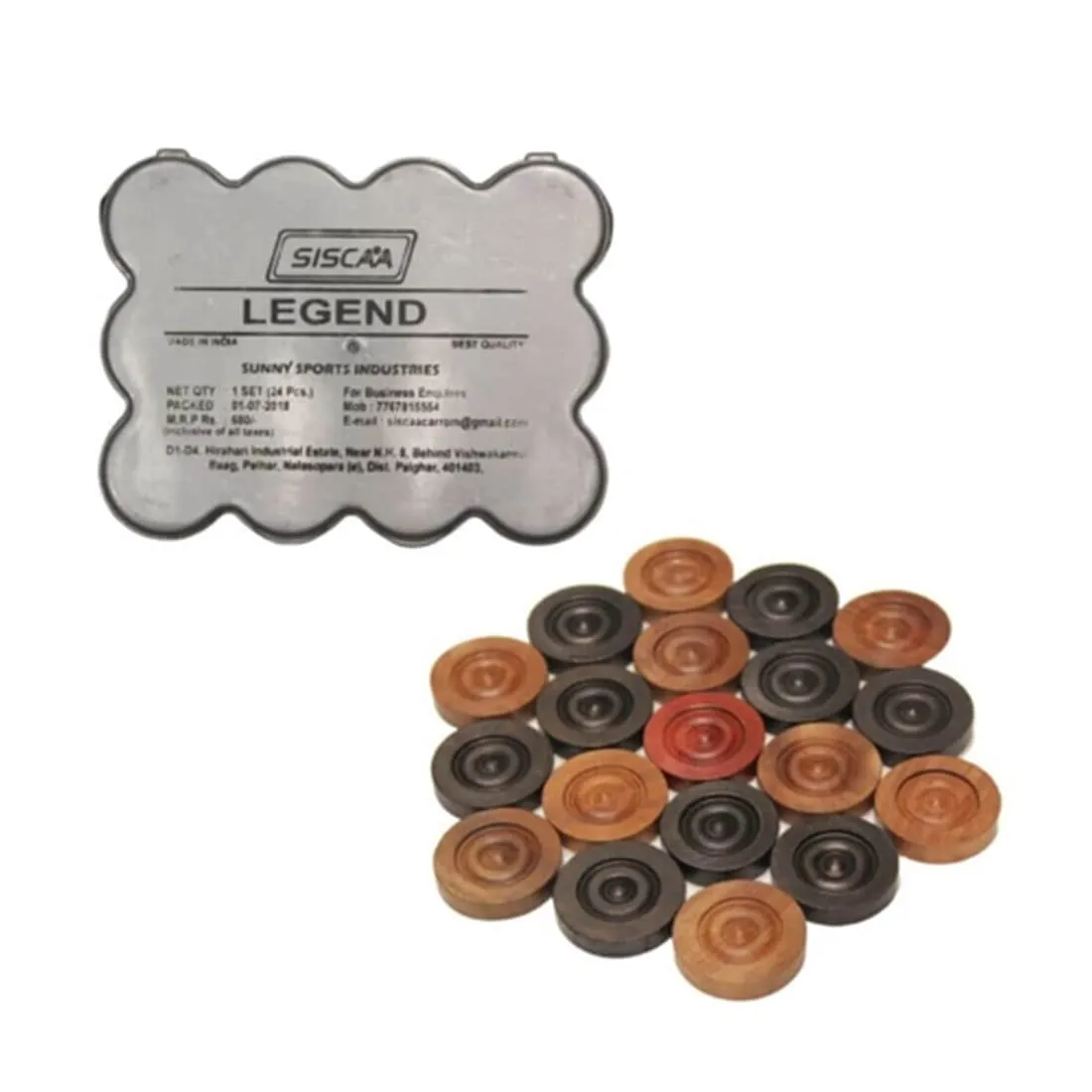Siscaa Legend Carrom Coins Set 6.7mm Wood Smooth Finish AICF ICF Champions