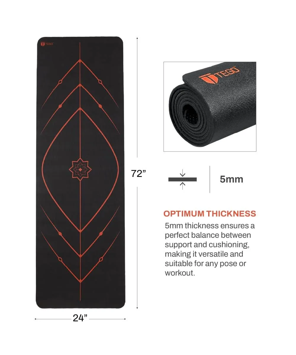 TEGO TS0243-0 Yoga Mat Black-Orange 5mm Eco-Friendly Non-Slip with Posture Reference