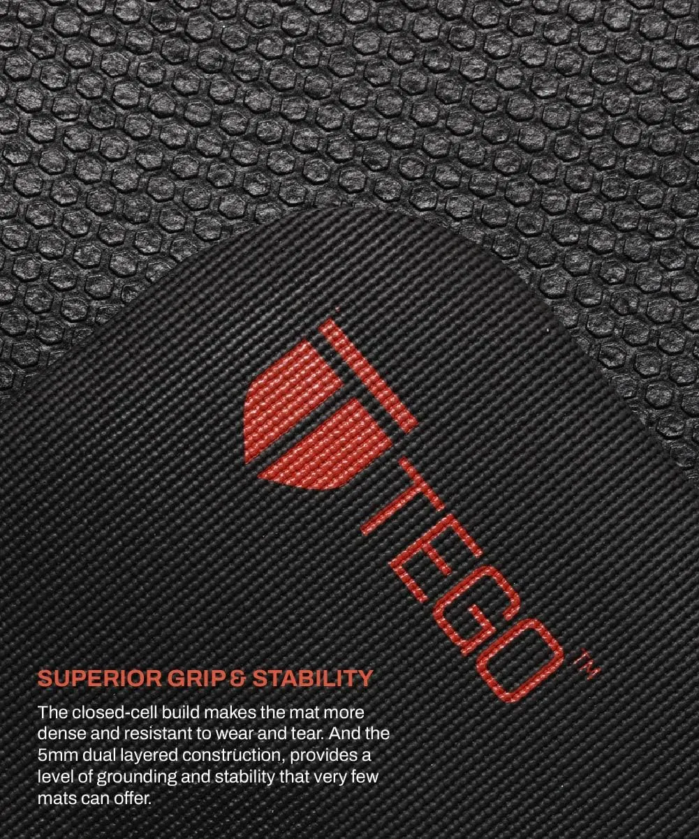 TEGO TS0243-0 Yoga Mat Black-Orange 5mm Eco-Friendly Non-Slip with Posture Reference