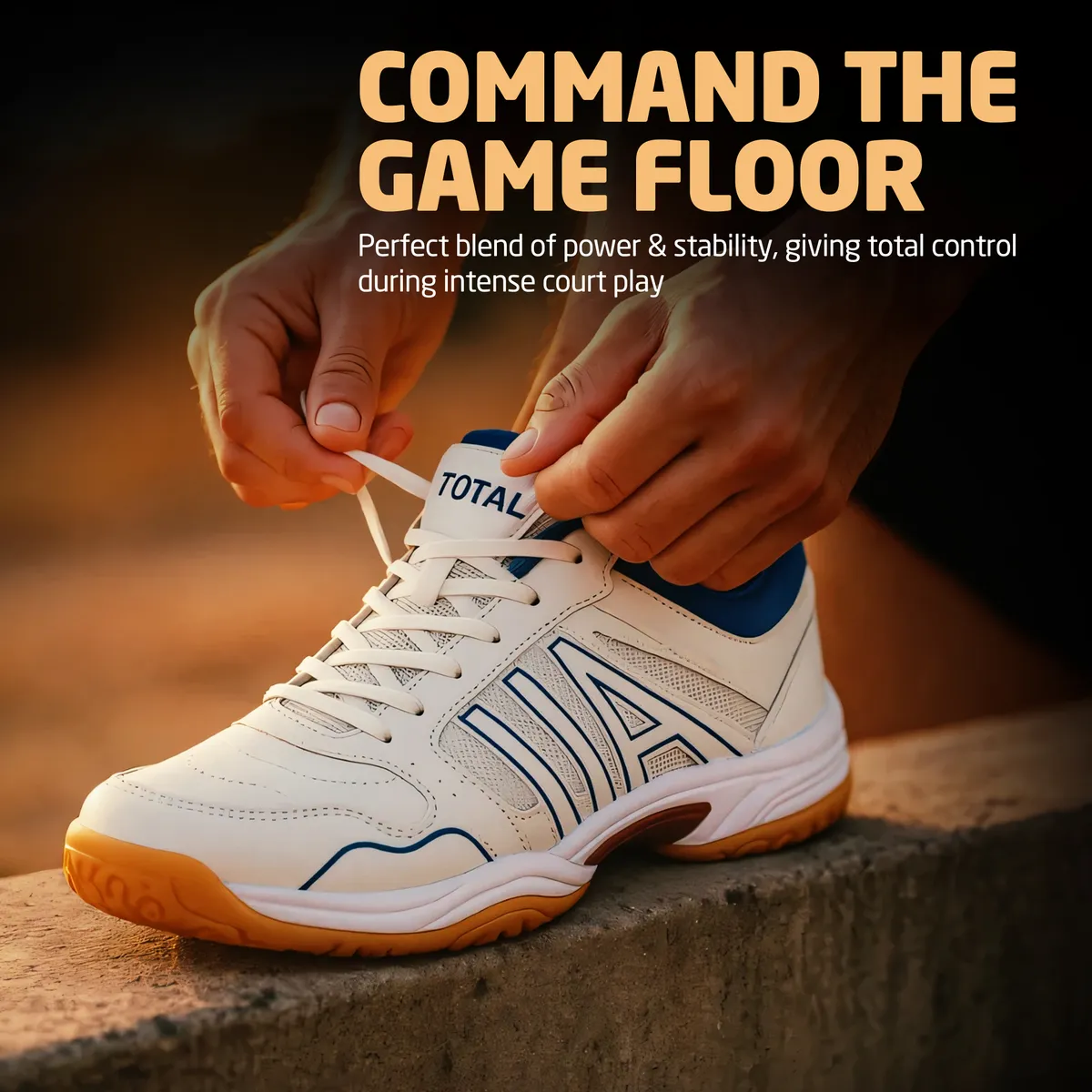 Total Vintage Badminton Shoes PU Mesh Non-Marking Rubber Indoor Court White/Blue UK 11