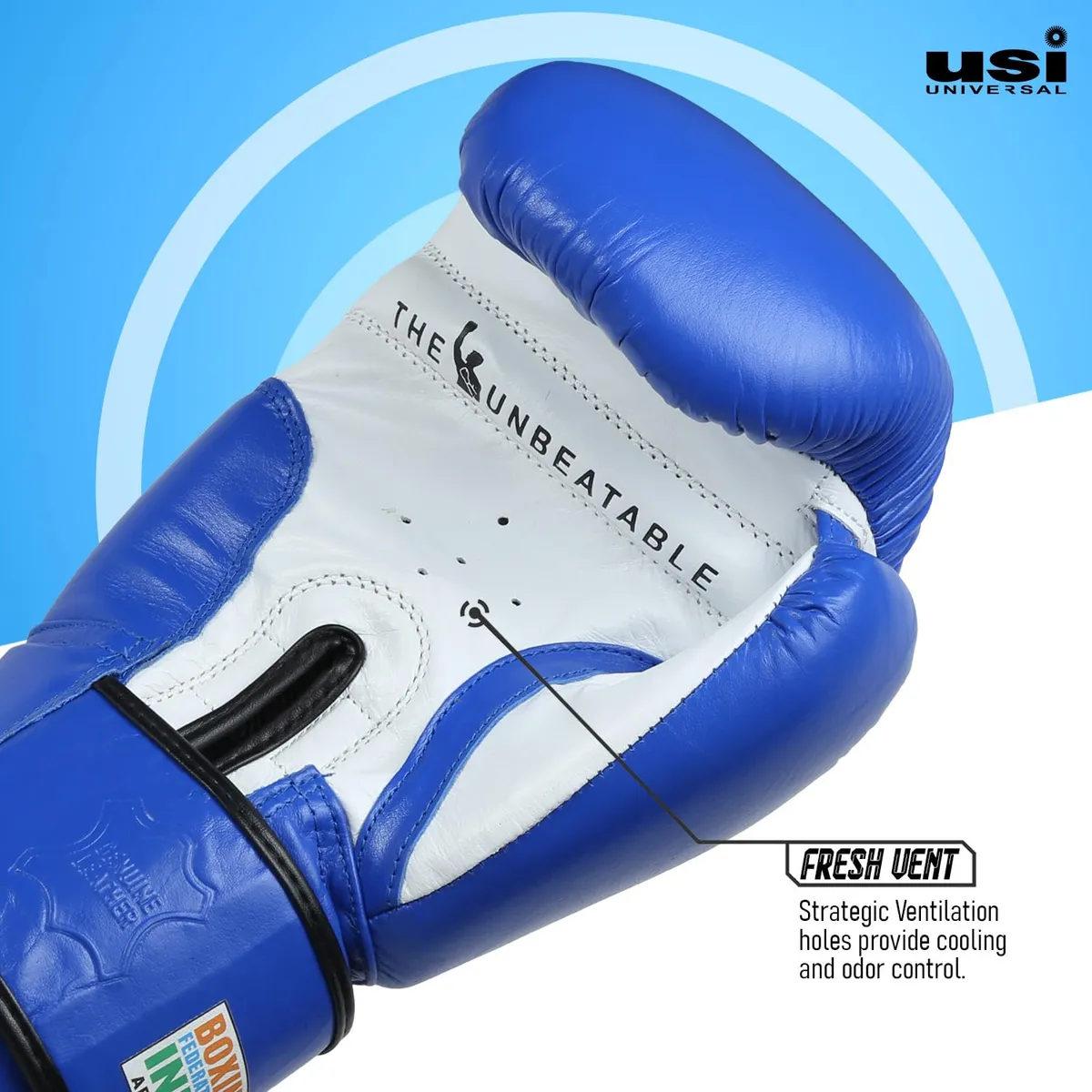 USI Universal 609M Amateur Contest Boxing Gloves Blue 12oz Top Grain Hide Leather IBF