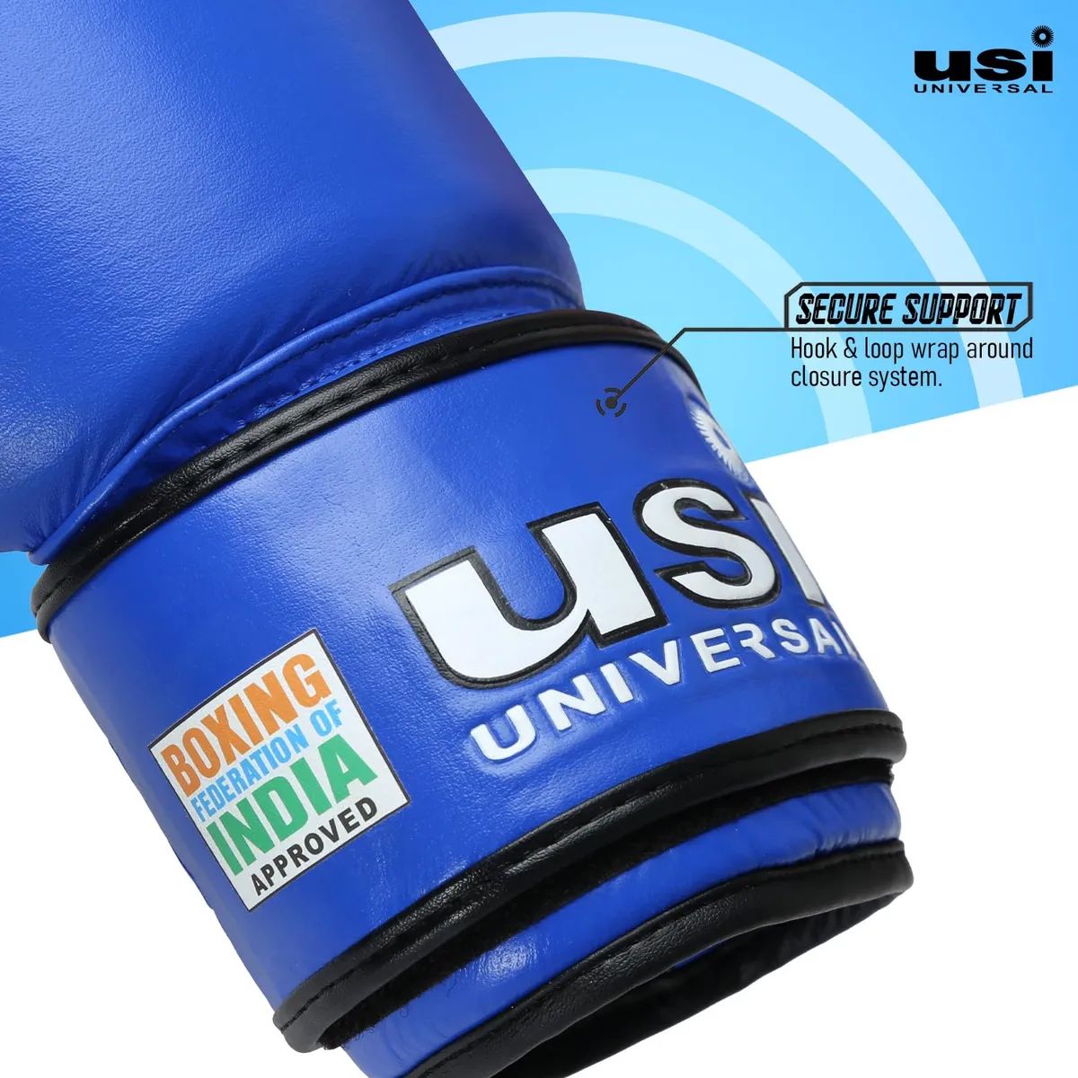 USI Universal 609M Amateur Contest Boxing Gloves Blue 12oz Top Grain Hide Leather IBF