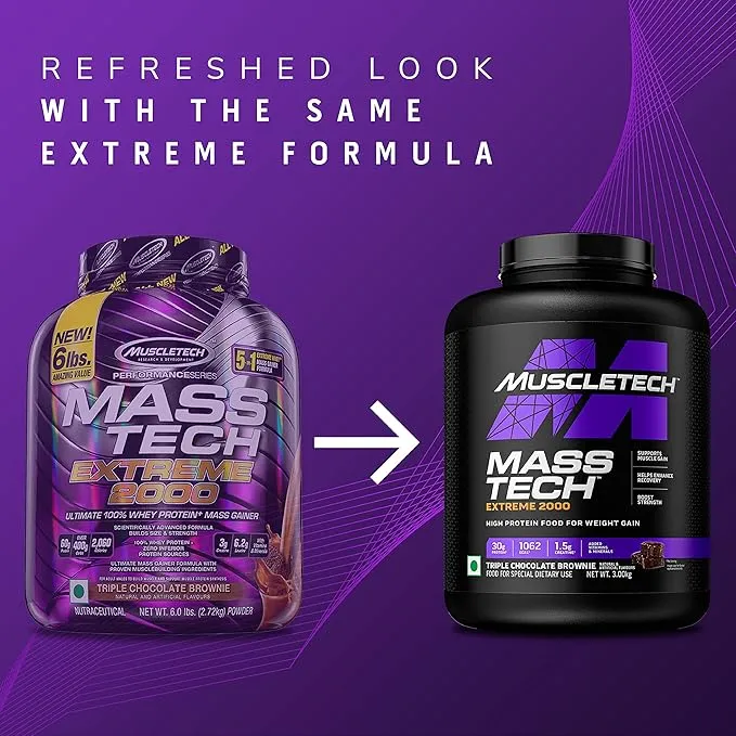 MuscleTech Mass Tech Extreme 2000 High Calorie Mass Gainer 3kg Triple Chocolate Brownie