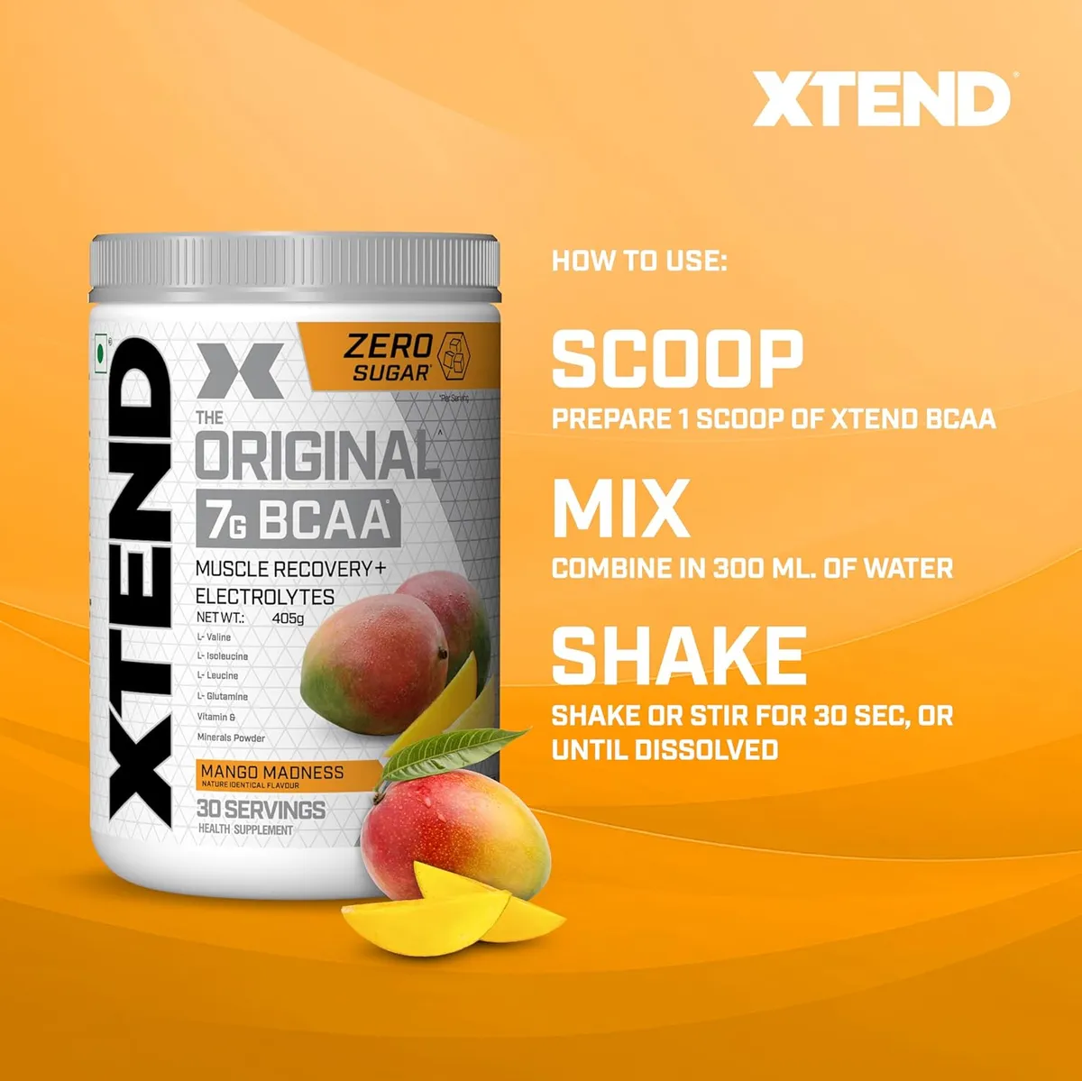 Scivation Xtend BCAA Intra Workout Mango Madness 7g BCAAs 30 Servings Zero Sugar