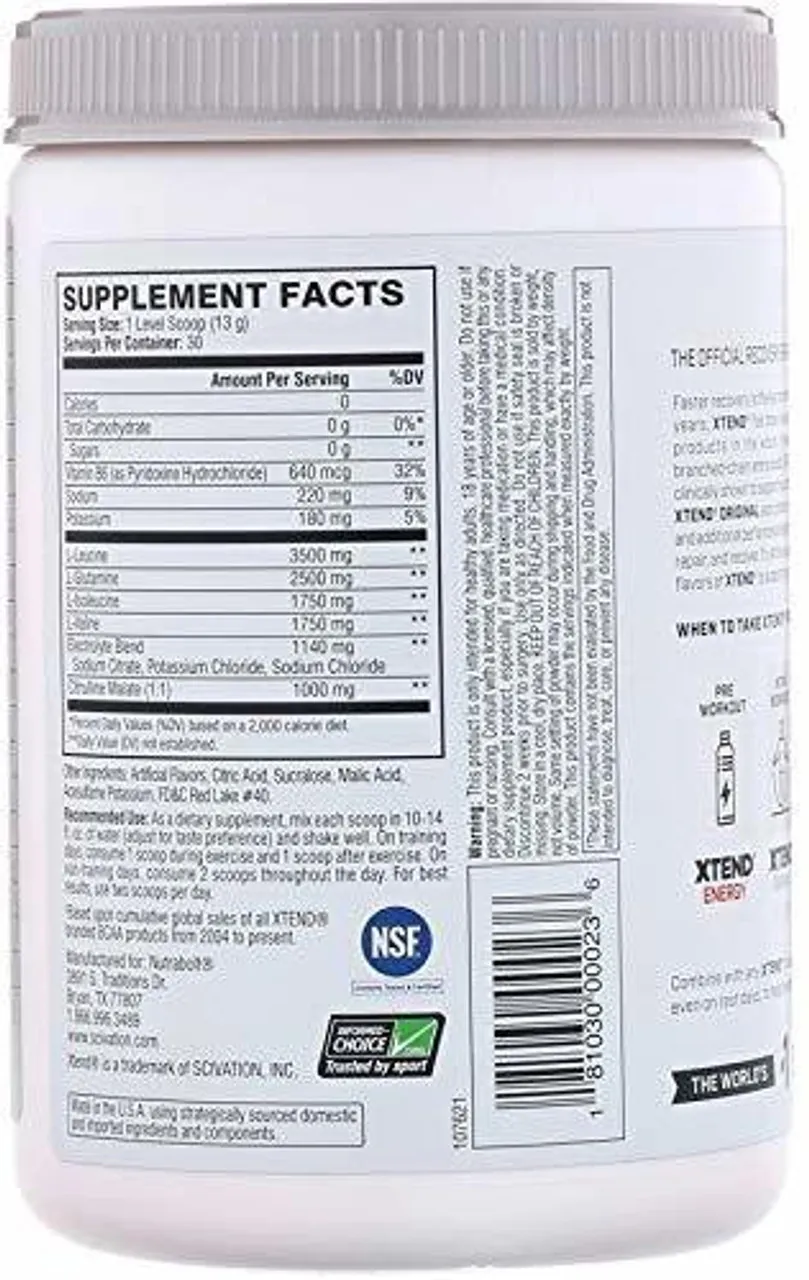 Scivation Xtend BCAA Intra Workout Watermelon Explosion 7g BCAAs 30 Servings Zero Sugar