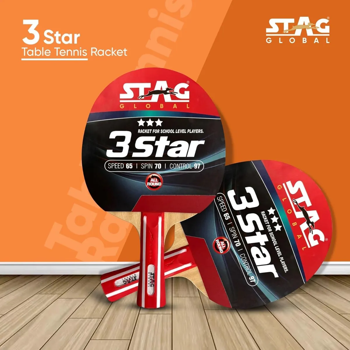 Stag 3 Star Table Tennis Bat Recreational to Club
