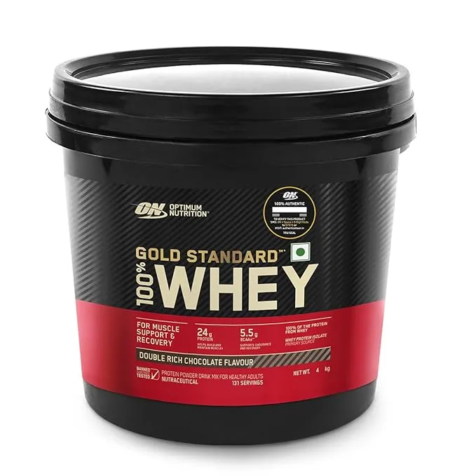 Optimum Nutrition Gold Standard 100% Whey Protein Double Rich Chocolate 4 kg (8.8 lb) ~128 Servings 24g Protein