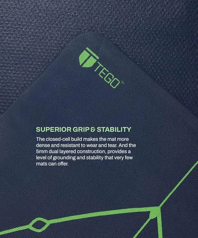 TEGO TS0244-0 Yoga Mat Blue-Green 5mm Eco-Friendly Non-Slip with Posture Reference
