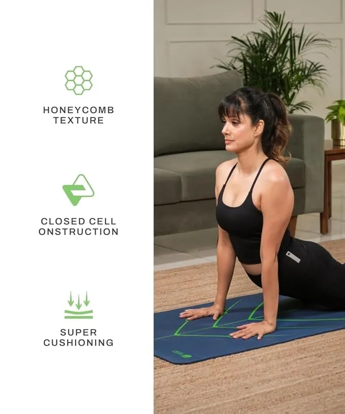TEGO TS0244-0 Yoga Mat Blue-Green 5mm Eco-Friendly Non-Slip with Posture Reference