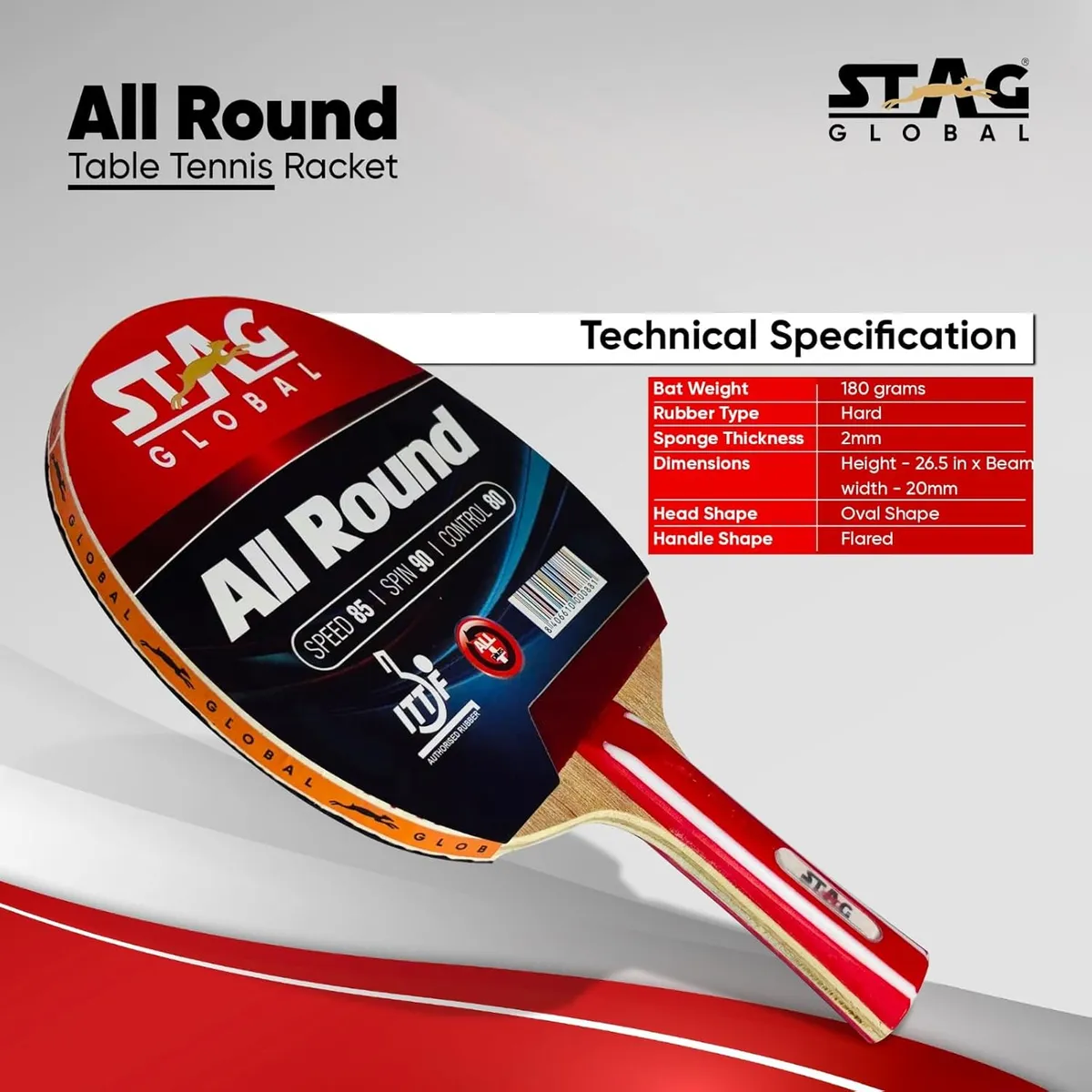 Stag All Rounder Table Tennis Bat Recreational to Club