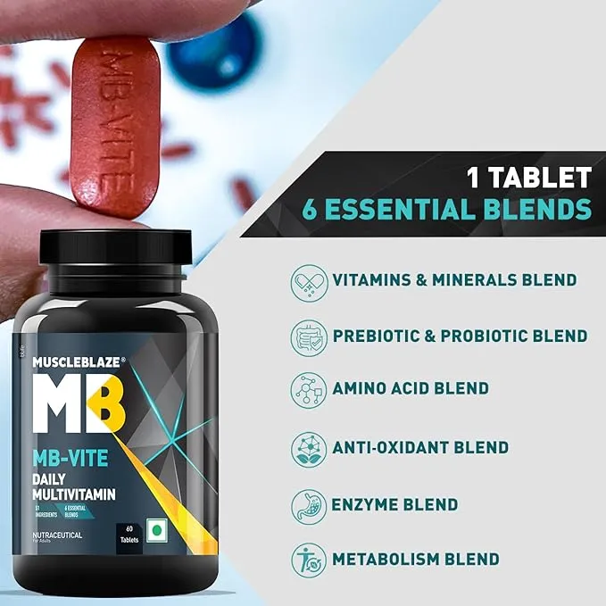 MuscleBlaze MB-Vite Multivitamin Immunity Digestive Enzymes 60 Tablets