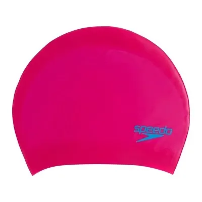 Speedo Long Hair Silicone Swim Cap Junior Pink/Blue One Size