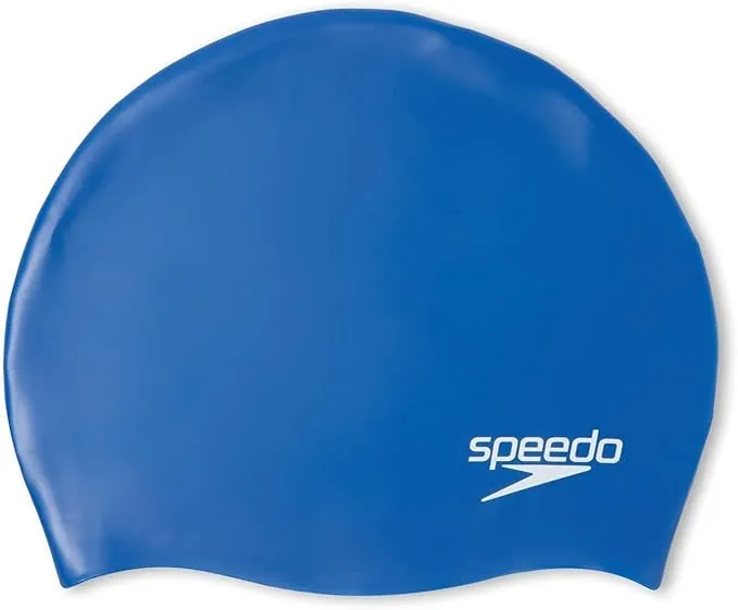 Speedo Plain Moulded Silicone Swim Cap Junior Blue One Size