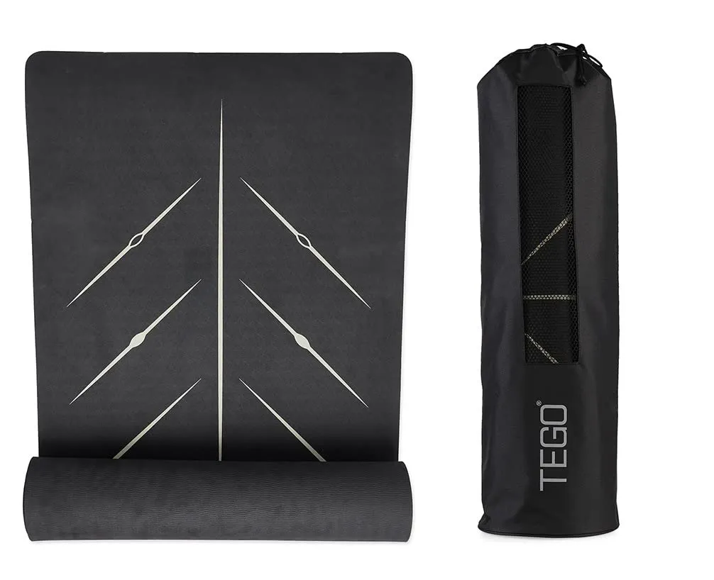 TEGO TS0346-0 Yoga Mat Black/Gold 8mm Premium Non-Slip with Posture Reference