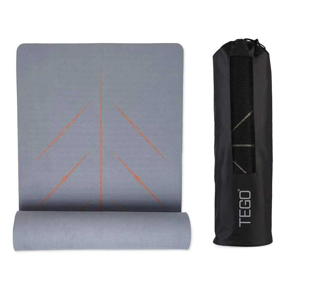 TEGO TS0348-0 Yoga Mat Grey Brick 8mm Premium Non-Slip with Posture Reference