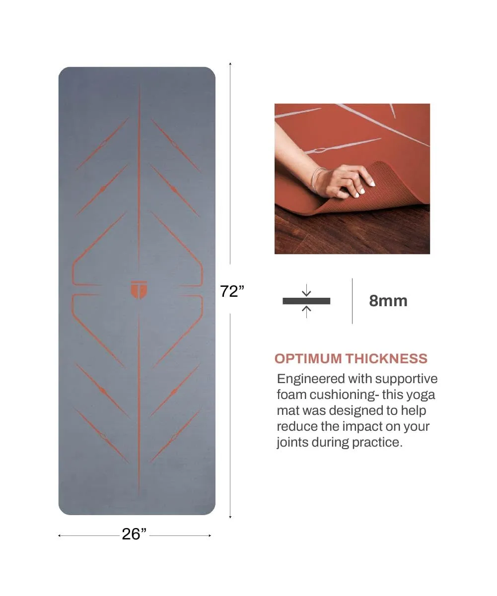 TEGO TS0348-0 Yoga Mat Grey Brick 8mm Premium Non-Slip with Posture Reference
