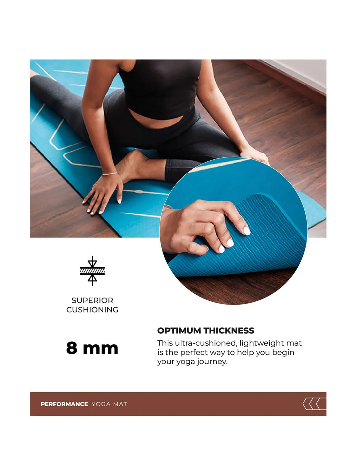 TEGO TS0349-0 Yoga Mat Brick/Grey 8mm Premium Non-Slip with Posture Reference