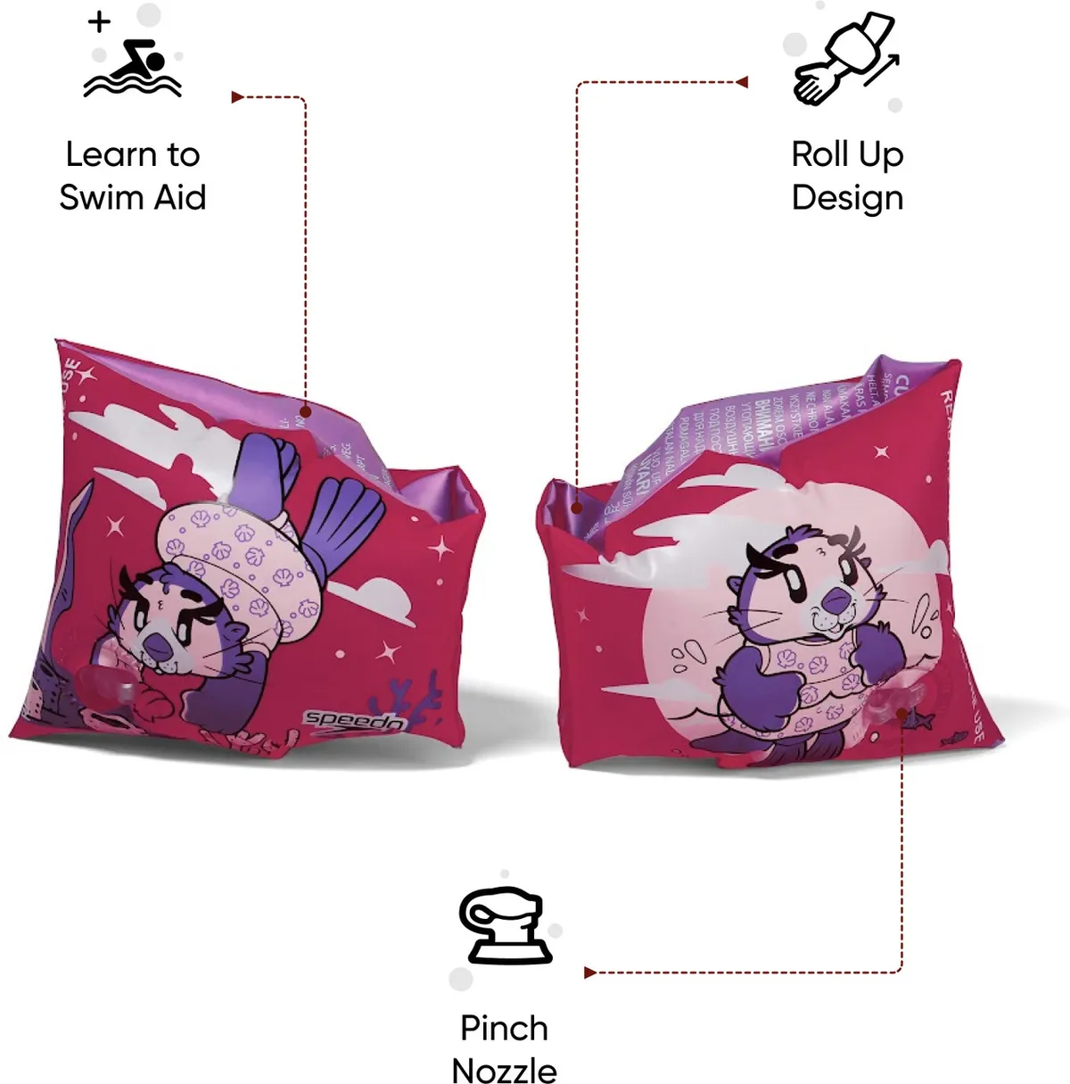 Speedo Printed Swim Armbands Kids Learn to Swim Pink/Purple 2-6 Years