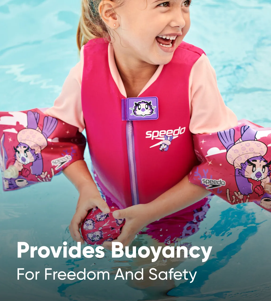 Speedo Printed Swim Armbands Kids Learn to Swim Pink/Purple 2-6 Years