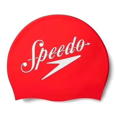 Speedo Slogan Printed Silicone Swim Cap Adults Red/White One Size