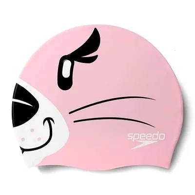 Speedo Printed Character Swim Cap Kids Silicone Pink/Black Junior