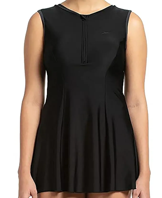 Speedo Women Endurance10 Closedback Swimdress With Boyleg Black/Dapple Grey Size 36
