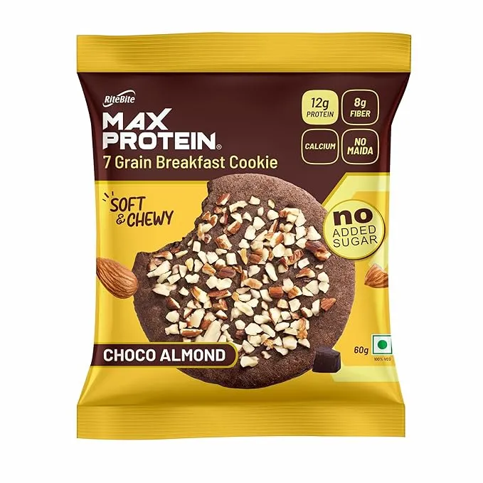 RiteBite Max Protein Choco Almond Cookie 60g Zero Added Sugar 7 Grain
