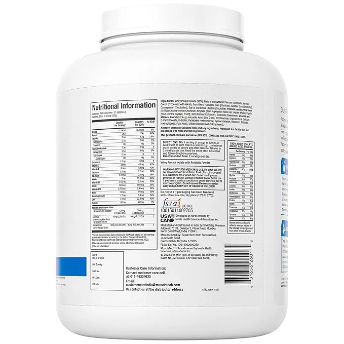 MuscleTech NitroTech Performance Whey Protein Milk Chocolate 1.81 kg (4 lb) 30g Protein 3g Creatine
