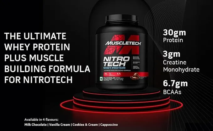 MuscleTech NitroTech Performance Whey Protein Milk Chocolate 907 g (2 lb) 30g Protein 3g Creatine