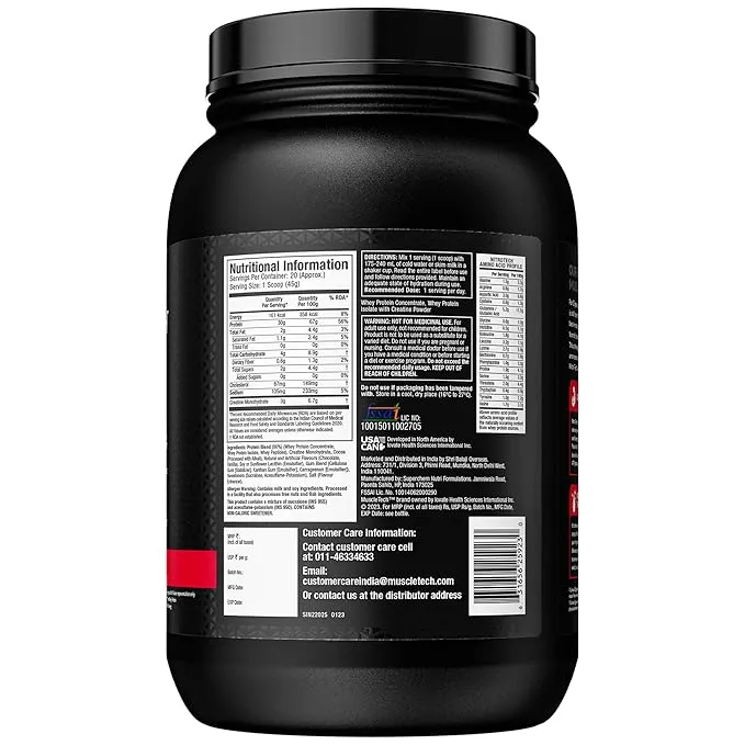 MuscleTech NitroTech Performance Whey Protein Milk Chocolate 907 g (2 lb) 30g Protein 3g Creatine