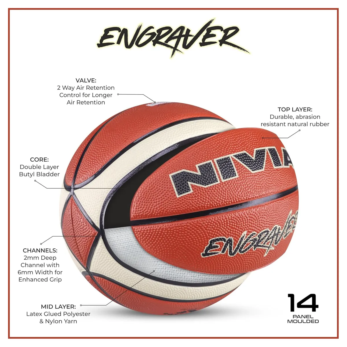 Nivia BB-202 Engraver Basketball 14 Panel Size 6