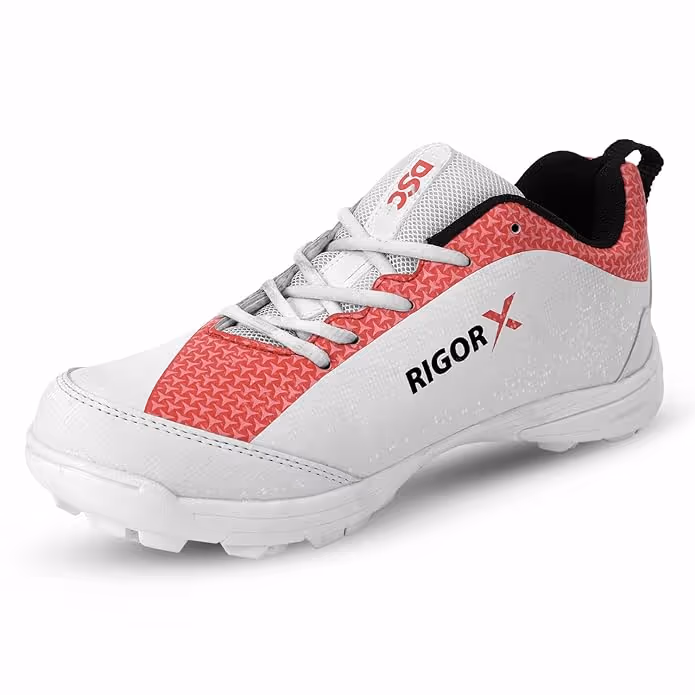 DSC RIGOR X Cricket Shoes Rubber Spike White/Red Size 6