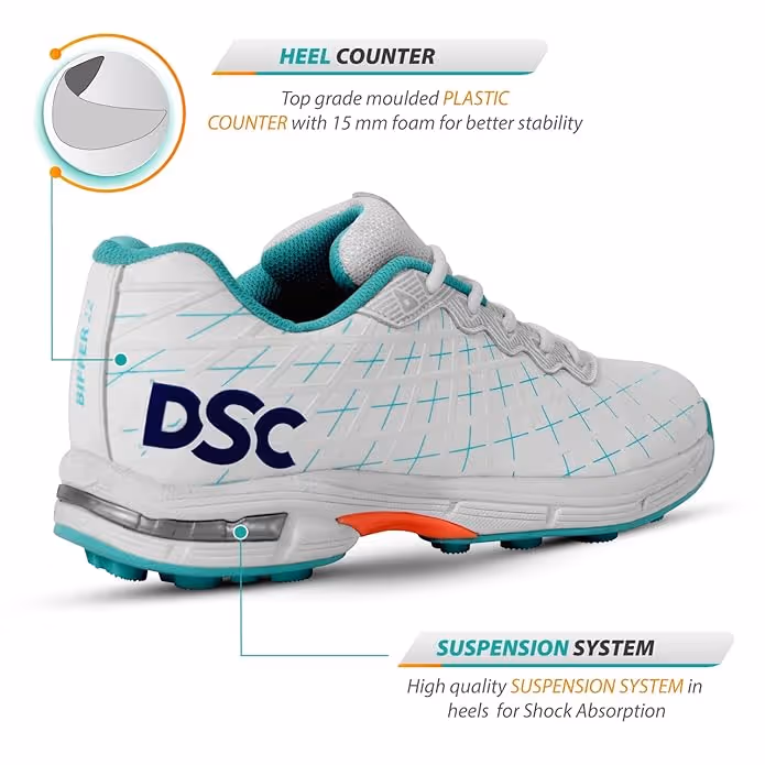DSC BIFFER 22 Cricket Shoes Rubber Spike Cyan/White 2023 Size 11