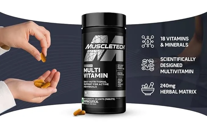MuscleTech Platinum Multivitamin 18 Vitamins Minerals Amino Herbal 60 Tablets