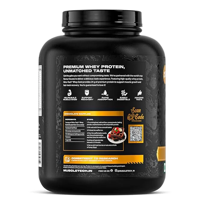 MuscleTech NitroTech 100% Whey Gold Double Rich Chocolate 1.81 kg (4 lb) ~50 Servings 24g Protein