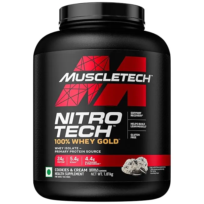 MuscleTech NitroTech 100% Whey Gold French Vanilla Cream 1.81 kg (4 lb) ~50 Servings 24g Protein