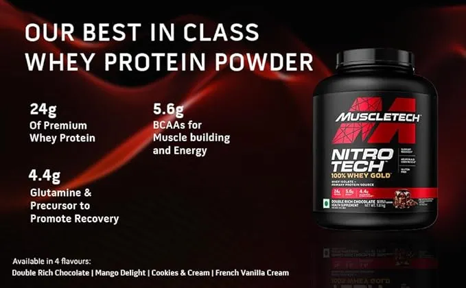 MuscleTech NitroTech 100% Whey Gold French Vanilla Cream 1.81 kg (4 lb) ~50 Servings 24g Protein