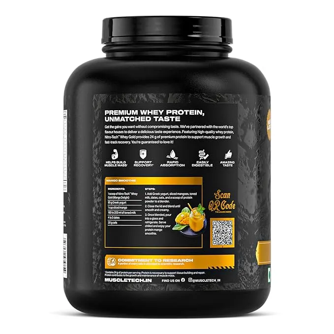 MuscleTech NitroTech 100% Whey Gold Mango Delight 1.81 kg (4 lb) ~50 Servings 24g Protein