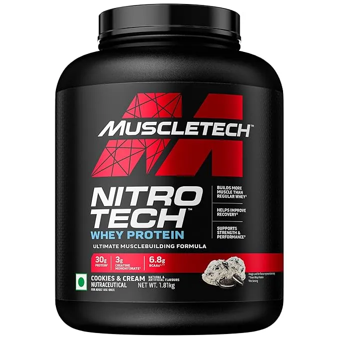 MuscleTech NitroTech Performance Whey Protein Cookie & Cream 1.81 kg (4 lb) 30g Protein 3g Creatine