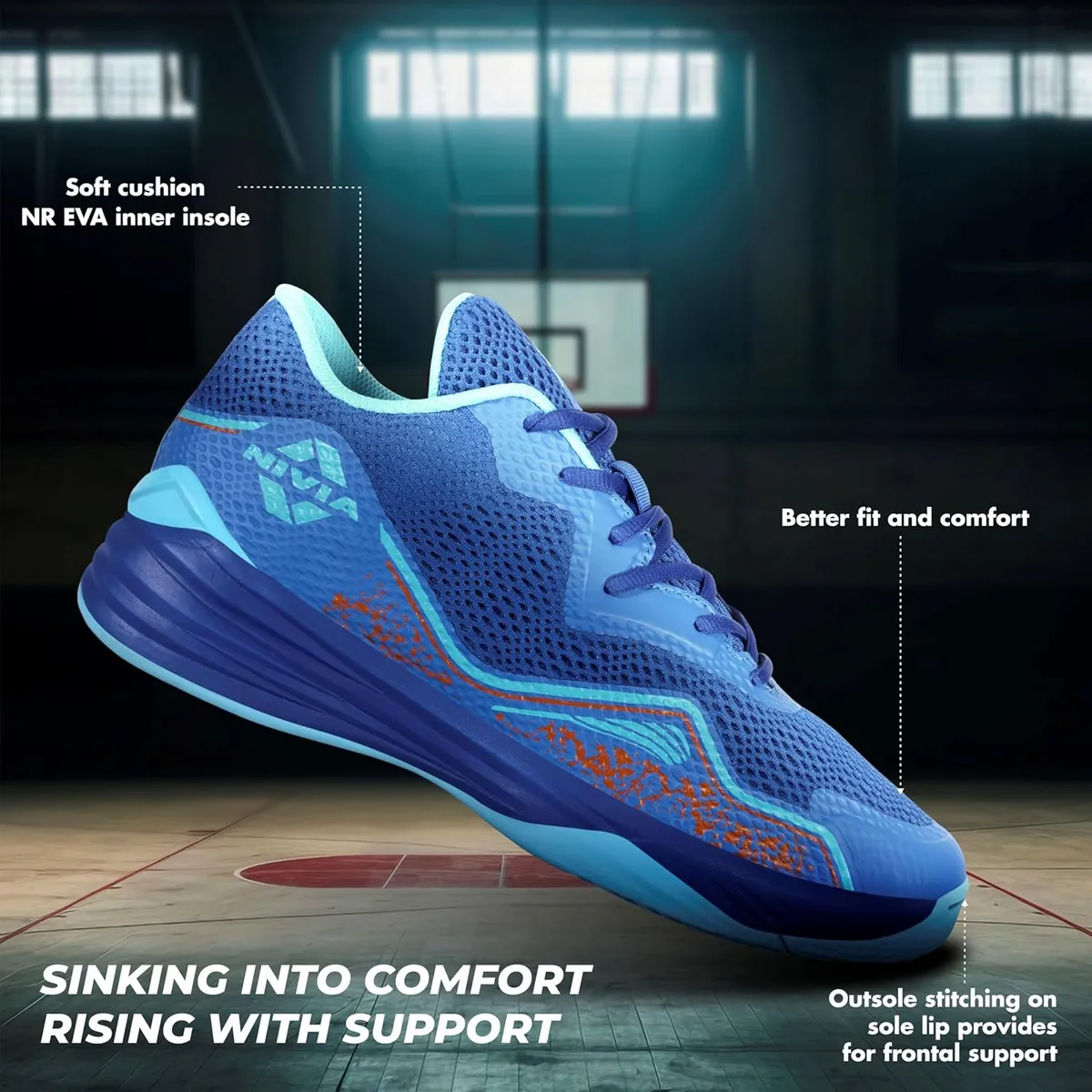 Nivia Warrior 2.0 Basketball Shoes Royal Blue Size 8 Mesh TPU Upper Phylon Rubber Sole Men