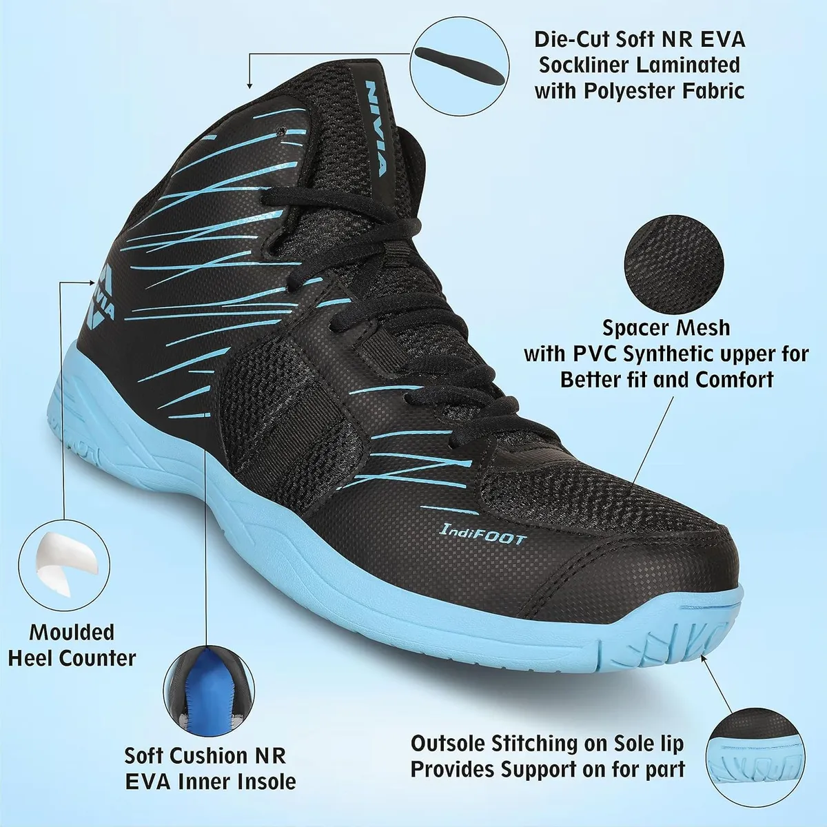 Nivia Panther 3.0 Kids Basketball Shoes Black Size 3 BS1655BK Synthetic Non-Marking Rubber