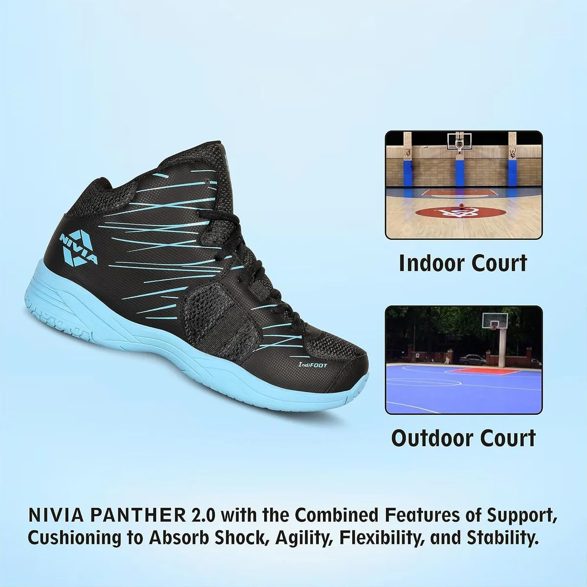 Nivia Panther 3.0 Kids Basketball Shoes Black Size 3 BS1655BK Synthetic Non-Marking Rubber