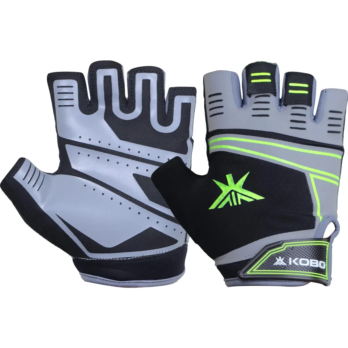 Kobo WTG-75 Gym Gloves Black Grey X-Large Silicone Grip Gel Padded Cool Weave Spandex