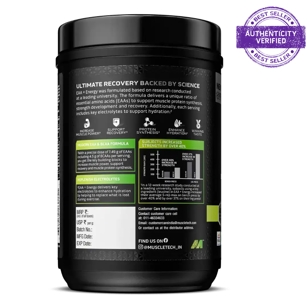 MuscleTech EAA+ Energy Sour Apple 396g 30 Servings 7.4g EAA 3g Leucine Electrolytes Caffeine