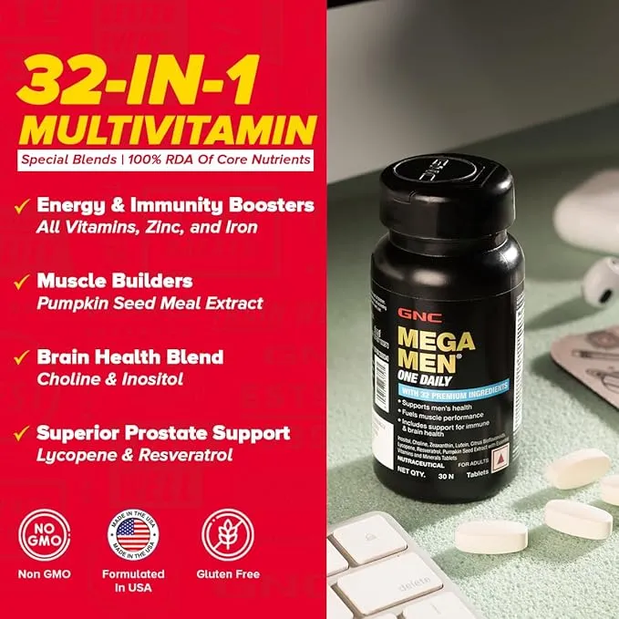 GNC Mega Men One Daily Multivitamin 32 Ingredients 60 Tablets