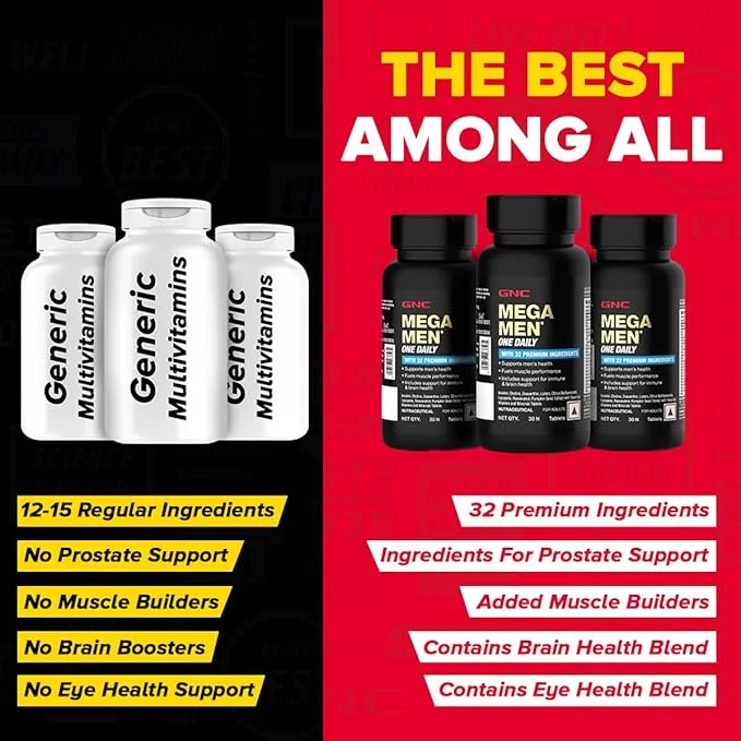 GNC Mega Men One Daily Multivitamin 32 Ingredients 60 Tablets